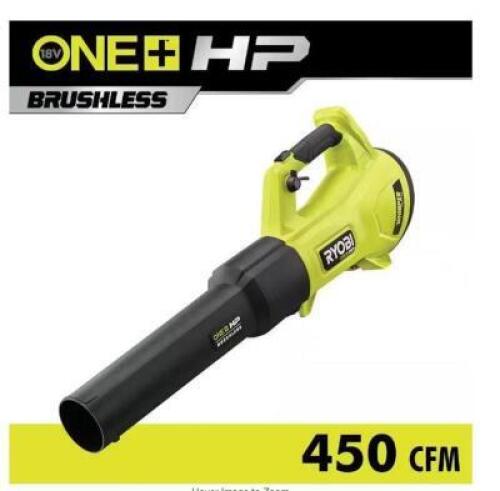 DESCRIPTION: (1) CORDLESS BATTERY LEAF BLOWER BRAND/MODEL: RYOBI/095723002 INFORMATION: TOOL ONLY, 18V, BRUSHLESS MOTOR, 130MPH, 450CFM RETAIL$: $159
