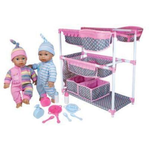 DESCRIPTION: (1) BABY CARE CENTER FOR TWINS WITH 2 TOY BABY DOLLS AND FEEDING ACCESSORIES BRAND/MODEL: LISSI #68022 RETAIL$: $50.00 QTY: 1