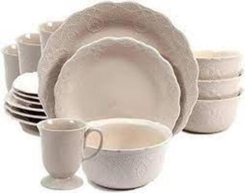 DESCRIPTION: (1) COWGIRL LACE 12 PIECE DINNERWARE SET BRAND/MODEL: PIONEER WOMAN #82782.12R INFORMATION: LINEN RETAIL$: $60.00 QTY: 1