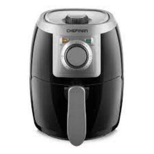 DESCRIPTION: (1) TURBO FRY AIR FRYER BRAND/MODEL: CHEFMAN TURBO FRY #RJ38-2LM INFORMATION: BLACK RETAIL$: $35.38 SIZE: 2L QTY: 1