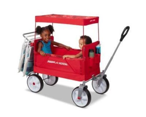 DESCRIPTION: (1) BEACH AND BOARDWALK WAGON BRAND/MODEL: RADIO FLYER #3958Z INFORMATION: RED RETAIL$: $209.99 SIZE: 19.40" L X 11.10" W X 28.42" H QTY: