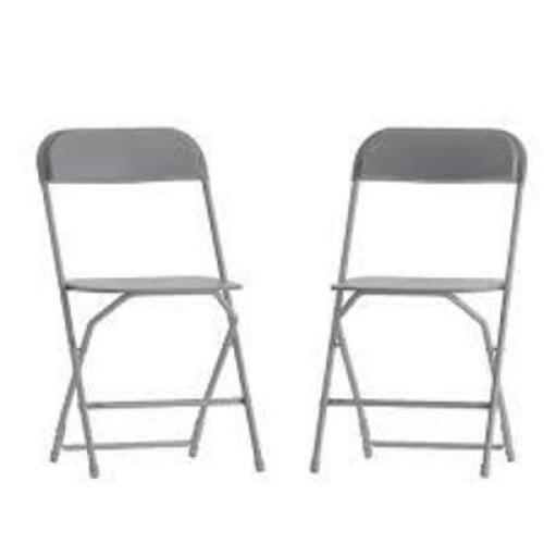 DESCRIPTION: (2) FOLDING CHAIRS BRAND/MODEL: CARNEGY INFORMATION: METAL, GRAY RETAIL$: $50.80 EA QTY: 2