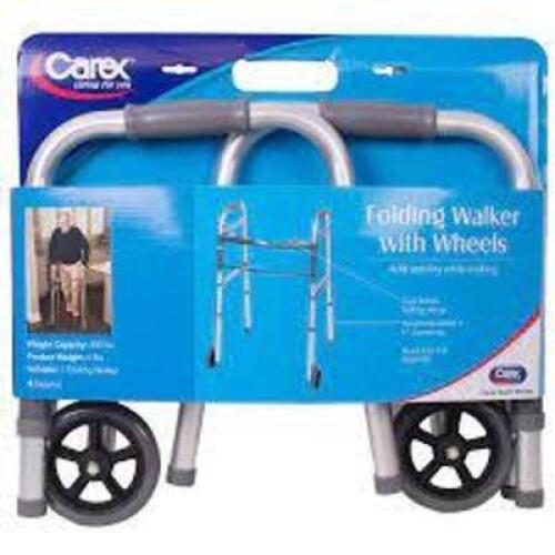 DESCRIPTION: (1) FOLDING WALKER BRAND/MODEL: CAREX RETAIL$: $68.65 SIZE: 30" TO 37" X 18-5/8" X 8-3/8" QTY: 1
