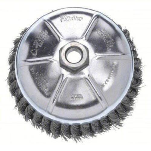 DESCRIPTION: (1) KNOT CUP BRUSH BRAND/MODEL: WEILER #3H593 INFORMATION: TWISTED STEEL SIZE: 6 IN DIA, 0.014 IN FILL DIA, 5/8"-11 ARBOR RETAIL$: $102.0