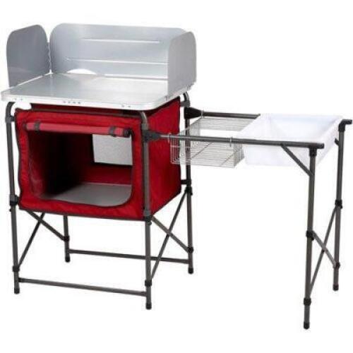 DESCRIPTION: (1) CAMPING TABLE BRAND/MODEL: OZARK TRAIL #TA-619 INFORMATION: BLACK AND RED RETAIL$: $60.00 SIZE: 49" X 19.5" X 31.9" QTY: 1