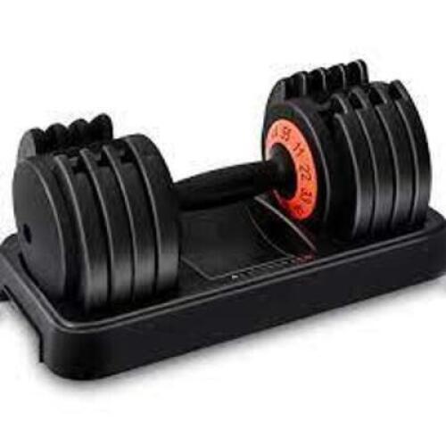 DESCRIPTION: (1) ADJUSTABLE DUMBBELLS WITH FAST AUTOMATIC WEIGHT ADJUSTMENT BRAND/MODEL: SKONYON INFORMATION: BLACK RETAIL$: $109.94 SIZE: 44 LB QTY: