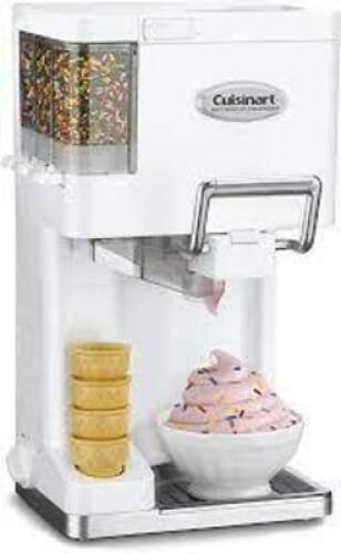 DESCRIPTION: (1) SOFT SERVE ICE CREAM MAKER BRAND/MODEL: CUISINART EASYPOP #ICE-45P1 INFORMATION: WHITE RETAIL$: $129.99 SIZE: 1.5 QT QTY: 1