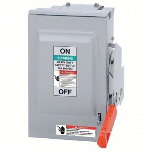 DESCRIPTION: (1) SOLAR SAFETY DISCONNECT SWITCH BRAND/MODEL: SIEMENS #30J368 SIZE: usible, 30 A, 600V AC, Indoor/Outdoor, Positive Polarity RETAIL$: $