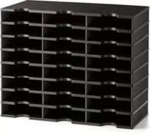 DESCRIPTION: (1) STORAGE LITERATURE ORGANIZER INFORMATION: BLACK SIZE: 14 SHELF RETAIL$: $53.085 EA QTY: 1