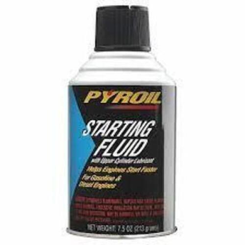 DESCRIPTION: (6) CANS OF STARTING FLUID WITH UPPER CYLINDER UBRICANT BRAND/MODEL: PYROIL SIZE: 7.2 OZ RETAIL$: $12.87 EA QTY: 6