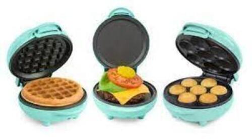 DESCRIPTION: (1) MY MINI CUPCAKE MAKER BRAND/MODEL: NOSTALGIA INFORMATION: AQUA COLOR RETAIL$: $33.25 SIZE: 7.80 X 9.80 X 4.30 QTY: 1