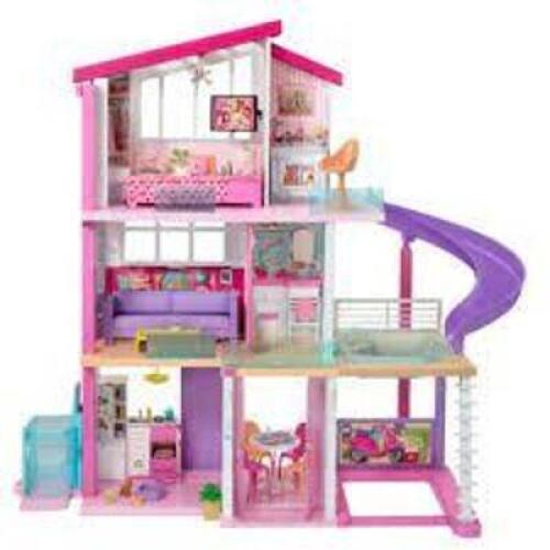 DESCRIPTION: (1) DOLLHOUSE WITH BOOL SLIDE AND ELEVATOR BRAND/MODEL: BARBIE DREAMHOUSE RETAIL$: $229.90 SIZE: 8.50 X 30.00 X 30.00 QTY: 1