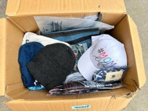 BOX OF ASSORTED CLOTHES AND BAGS