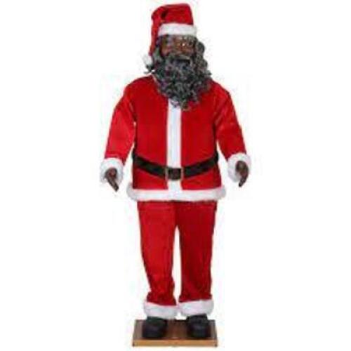 DESCRIPTION: (1) LIFE SIZE ANIMATED SANTA BRAND/MODEL: HOLIDAY TIME #34987 INFORMATION: AFRICAN AMERICAN RETAIL$: $100.00 SIZE: 6FT QTY: 1