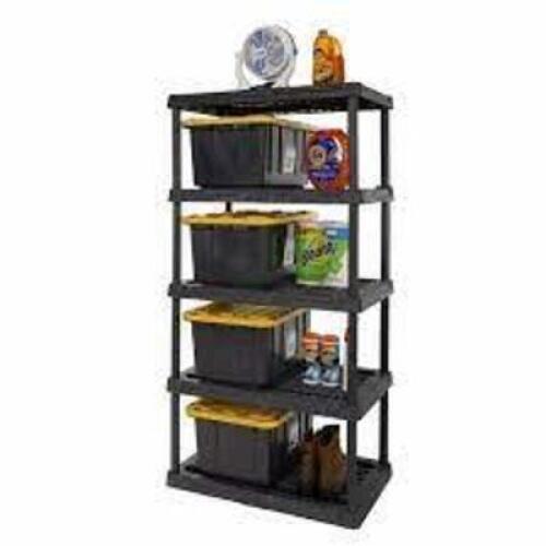 DESCRIPTION: (1) 5 TIER HEAVY DUTY PLASTIC SHELF BRAND/MODEL: HEART #206169 INFORMATION: BLACK RETAIL$: $53.00 SIZE: 18X36X72 QTY: 1