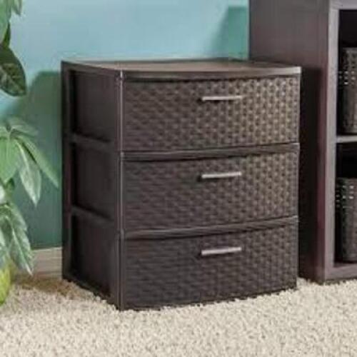 DESCRIPTION: (1) 3 DRAWER WEAVE TOWER BRAND/MODEL: STERILITE #1924 INFORMATION: ESPRESSO RETAIL$: $25.00 SIZE: 15 7/8" X 21 7/8" X 24" QTY: 1