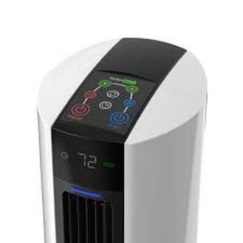 DESCRIPTION: (1) FAN AND HEATER ALL SEASON COMFORT CONTROL TOWER BRAND/MODEL: LASKO FAN INFORMATION: WHITE RETAIL$: $200.00 SIZE: 12 1/2" DIAM. X 42"