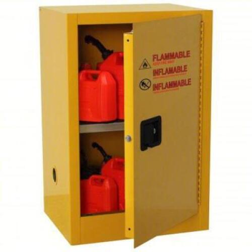 DESCRIPTION: (1) FLAMMABLES STORAGE CABINET BRAND/MODEL: CONDOR/42X503A INFORMATION: YELLOW RETAIL$: $621.21 SIZE: 12 GALLON, 23" X 18" X 36 1/2" QTY: