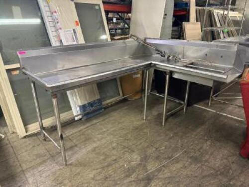 82" L-SHAPED SINGLE WELL WASH SINK WITH SPRAYER