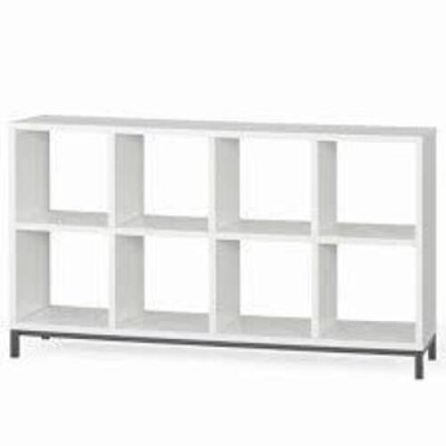 DESCRIPTION: (2) 8 CUBE STORAGE ORGANIZER BOOKCASE BRAND/MODEL: BETTER HOMES AND GARDEN #BH61100005913TO INFORMATION: WHITE RETAIL$: $82.92 EA SIZE: 3