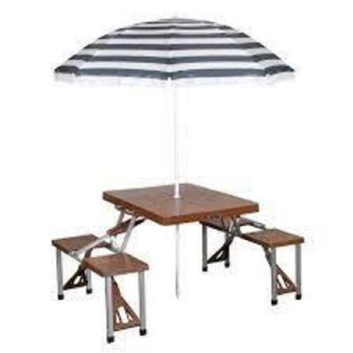 DESCRIPTION: (1) PICNIC TABLE AND IMBRELLA COMBO BRAND/MODEL: STANSPORT #B07GSLFCDD INFORMATION: BROWN RETAIL$: $100.00 SIZE: 33.50 X 25.50 X 25.75 QT