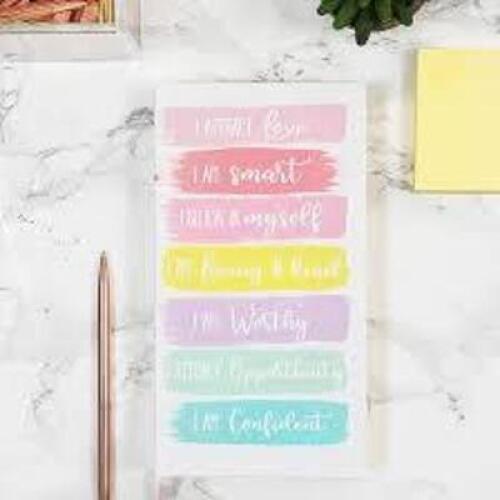 DESCRIPTION: (5) NOTEBOOKS WITH INSPIRATIONAL COVER BRAND/MODEL: PAPER JUNKIE INFORMATION: RAINBOW "I AM, I ATTRACT" COVER SIZE: THICK RETAIL$: $7.85