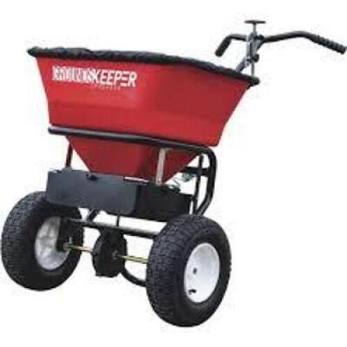 DESCRIPTION: (1) WALK BEHIND SPREADER BRAND/MODEL: GROUNDSKEEPER INFORMATION: RED SIZE: 100 LB CAPACITY RETAIL$: $309.99 EA QTY: 1
