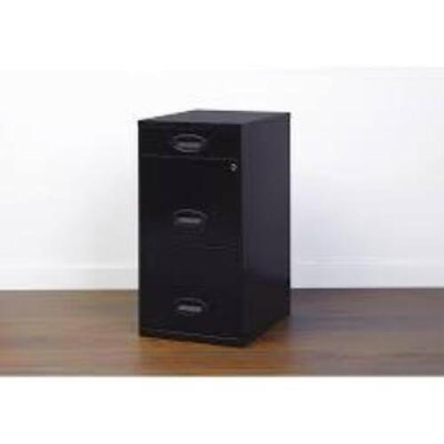 DESCRIPTION: (1) 3 DRAWER STEEL FILE CABINET BRAND/MODEL: SPACE SOLUTIONS INFORMATION: BLACK RETAIL$: $62.00 EA QTY: 1