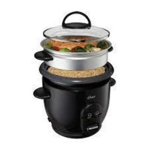 DESCRIPTION: (1) ELECTRIC RICE COOKER BRAND/MODEL: OSTER INFORMATION: BLACK SIZE: 6 CUP RETAIL$: $25.00 EA QTY: 1
