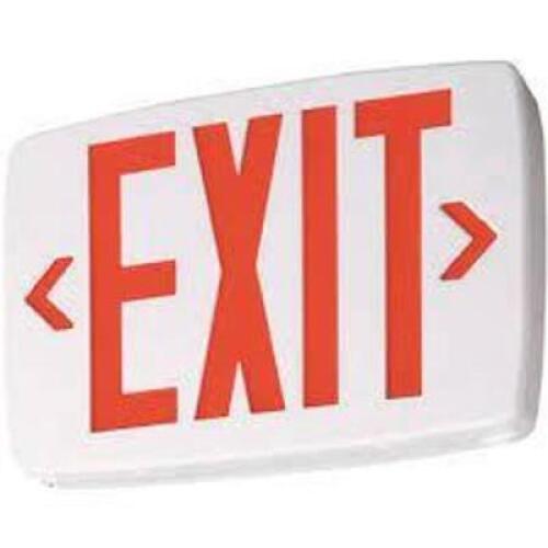 DESCRIPTION: (1) EXIT SIGN BRAND/MODEL: LITHONIA LIGHTING INFORMATION: WHITE HOUSING WITH RED LETTERS RETAIL$: $28.00 EA QTY: 1