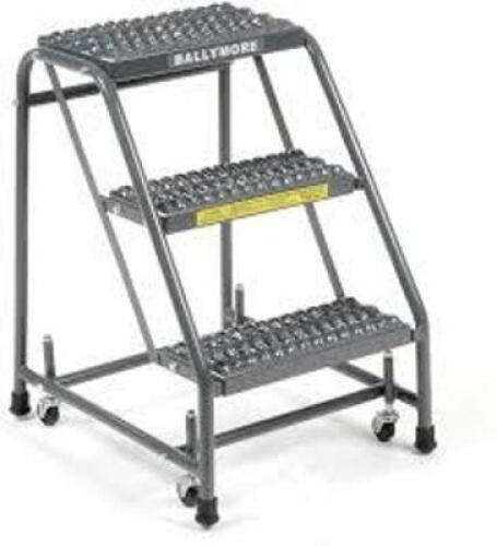 DESCRIPTION: (1) 3 STEP ROLLING LADDER BRAND/MODEL: BALLYMORE #9E384 SIZE: 58.5 OVERALL HEIGHT RETAIL$: $266.80 QTY: 1