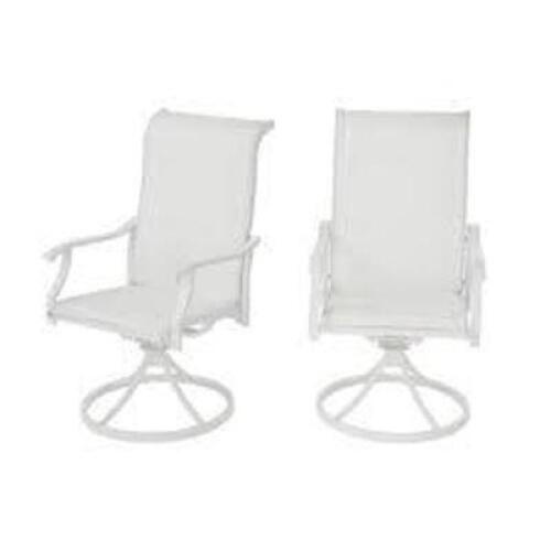DESCRIPTION: (2) SWIVEL PADDED SLING CHAIRS BRAND/MODEL: RIVERBROOK #1004290309 INFORMATION: ALUMINUM, LIGHT COLORED RETAIL$: $199.99 EA QTY: 2