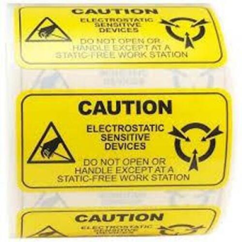 DESCRIPTION: (1) CASE OF APPROX (20) SAFETY STICKER ROLLS BRAND/MODEL: CAUTION INFORMATION: "ELECTROSTATIC SENSITIVE DEVICES" SIZE: YELLOW RETAIL$: $1