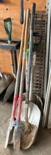 ASSORTED SHOVELS AND POST DIGGER