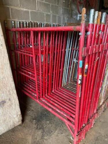 DESCRIPTION (4) MASON SCAFFOLDING UPRIGHTS W/ (12) CROSS BEAMS AND (8) FEET. ADDITIONAL INFORMATION SOLD BY THE UPRIGHT LOCATION WAREHOUSE 2 QTY 4
