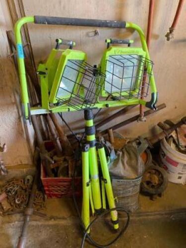 DESCRIPTION DUAL HALOGEN WORK LIGHT W/ TRIPOD STAND LOCATION WAREHOUSE 2 QTY 1