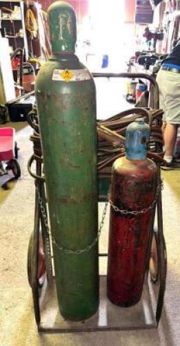 DESCRIPTION ACETYLENE CART W/ TANKS , TORCH, AND LINE. LOCATION RIGHT WAREHOUSE QTY 1