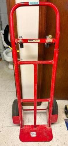 DESCRIPTION TWO WHEEL HAND TRUCK ( RED ). LOCATION OFFICE QTY 1