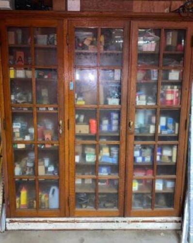 DESCRIPTION THREE DOOR VINTAGE CABINET W/ GLASS DOORS. ADDITIONAL INFORMATION CONTENTS ARE NOT INCLUDED LOCATION WAREHOUSE 1 QTY 1