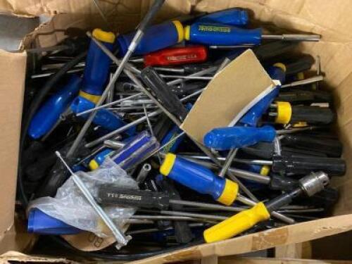 (1) BOX OF ASSORTED SCREW DRIVERS.