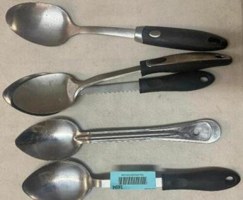 (5) ASSORTED STAINLESS SERVING SPOONS