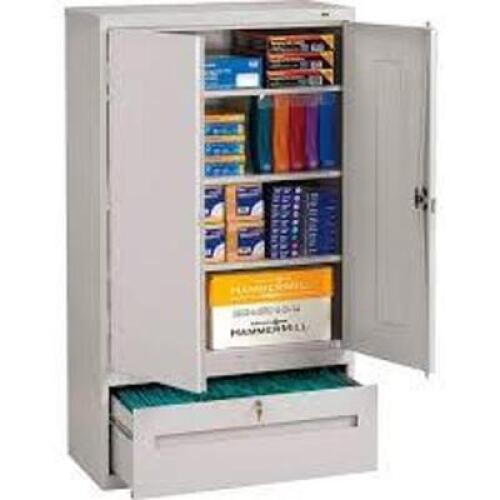 DESCRIPTION: (1) SUPPLY CABINET WITH LOWER DRAWER BRAND/MODEL: TENNSCO INFORMATION: LIGHT GRAY SIZE: 36" X 18" X 66" RETAIL$: $590.00 EA QTY: 1
