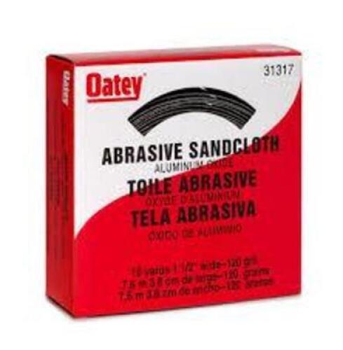 DESCRIPTION: (4) ABRASIVE SAND CLOTH BRAND/MODEL: OATEY #31317 INFORMATION: 120 GRIT SIZE: 1 1/2 IN W X 30 FT L, ALUMINUM OXIDE RETAIL$: $12.90 EA QTY