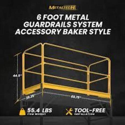 DESCRIPTION: (1) GUARDRAIL SYSTEMS FOR SCAFFOLD BRAND/MODEL: METALTECH INFORMATION: YELLOW SIZE: 5 FT 9 1/2 IN OVERALL LG, 30 IN OVERALL WD RETAIL$: $