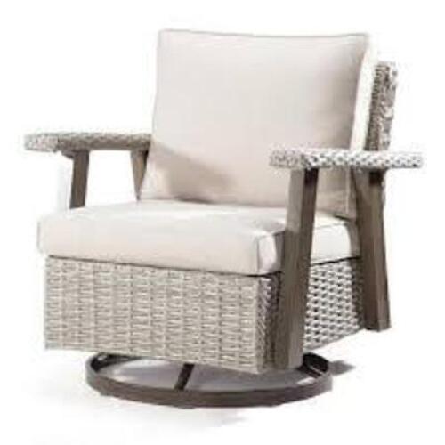 DESCRIPTION: (1) SWIVEL OUTDOOR PATIO ROCKING CHAIR BRAND/MODEL: JOYSIDE #M48A-BGE INFORMATION: WICKER, BEIGE SIZE: 76 X 68 X 12 CM RETAIL$: $276.25 E