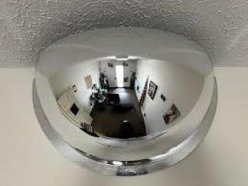 DESCRIPTION: (1) HALF DOME SECURITY MIRROR BRAND/MODEL: FRED SILVER #798A16 INFORMATION: MIRRORED GLASS, NO BACKING SIZE: 32" DIAMETER RETAIL$: $84.39