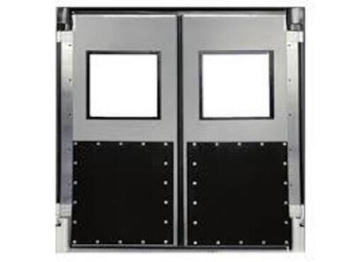 DESCRIPTION: (1) INDUSTRIAL SWINGING DOOR BRAND/MODEL: DURULITE #DUR25D INFORMATION: BLACK SIZE: WITH PANELS, 72" X 84" RETAIL$: $1275.00 EA QTY: 1