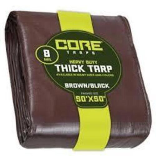DESCRIPTION: (1) HEAVY DUTY TEAR PROOF TARPBRAND/MODEL: CORE #CT-402-50X50INFORMATION: BROWN / BLACKSIZE: 50' X 50'RETAIL$: $262.99 EAQTY: 1