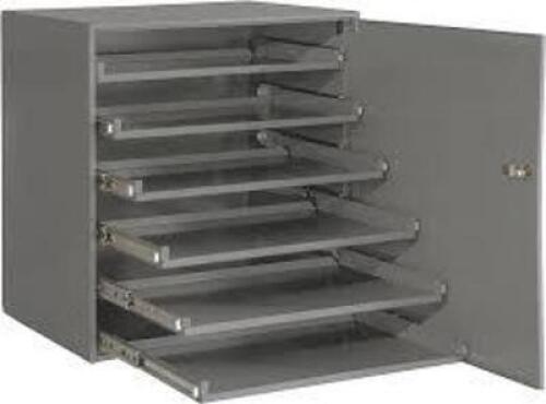DESCRIPTION: (1) SLIDING DRAWER CABINET FRAME, WITH ALL DRAWERS AND BOXES INCLUDED BRAND/MODEL: DURHAM #321B-95-DR INFORMATION: GREY SIZE: 6 DRAWERS I