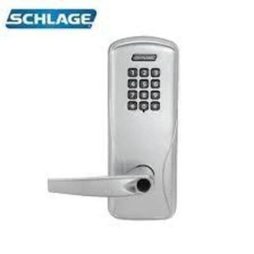 DESCRIPTION: (1) MANUAL PROGRAMMING KEYPAD DOOR LOCK BRAND/MODEL: SCHLAGE INFORMATION: SATIN CHROME SIZE: RHODES LEVER RETAIL$: $485.46 EA QTY: 1